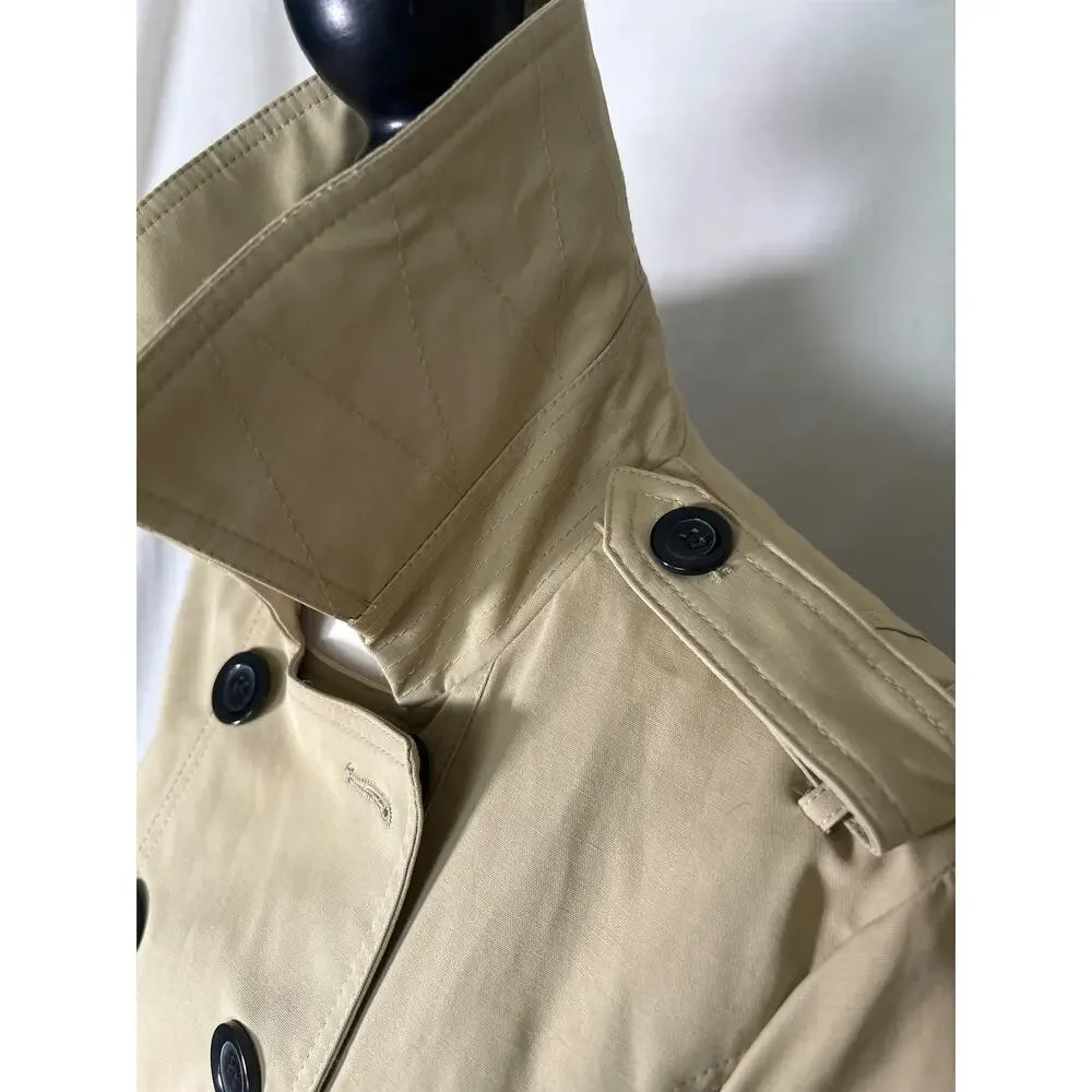 New York & Co Khaki Beige Double Breasted Belted Lined Peplum Trench Coat Size L - Picture 9 of 16